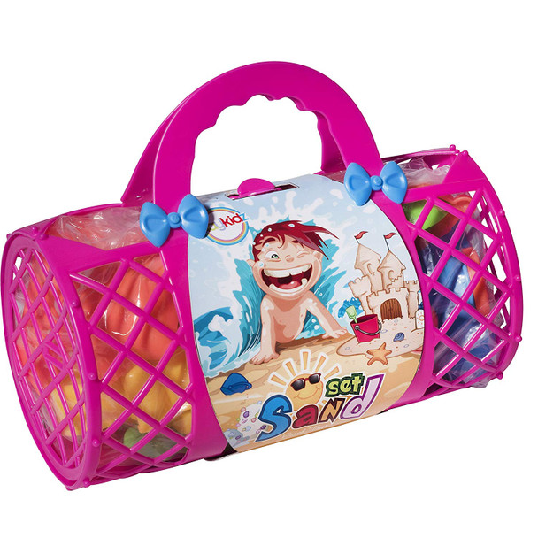 Beach Toys Mega Pack - Bulk Beach & Sandbox Play Set w/ Unique Crab, Shell & Sea Life Sand Molds, Shovel, Rake, Watering Can & BONUS Basket Carry Bag w/ Handles - Available in Pink or Blue