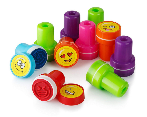 Moore Art 26 Piece Self Inking Emoji Plastic Stampers with Multi Color Bright Smiley Emoji Ink Stamps, DIY Craft for Children, Party Gifts.