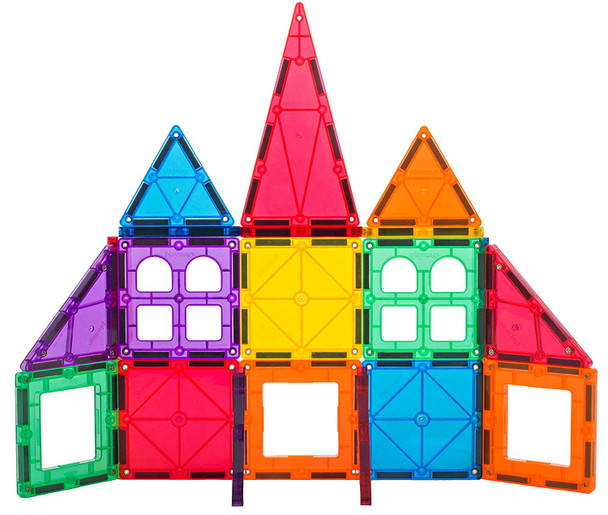 Playmags 32 + 6 Piece Set: Now with Stronger Magnets, Sturdy, Super Durable with Vivid Clear Color Tiles. 6 piece Clickins Accessories to Enhance your Creativity