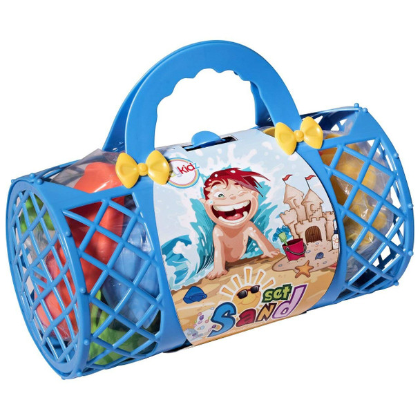 Beach Toys Mega Pack  Bulk Beach & Sandbox Play Set w/ Unique Crab, Shell & Sea Life Sand Molds, Shovel, Rake, Watering Can & BONUS Basket Carry Bag w/ Handles  Available in Pink or Blue