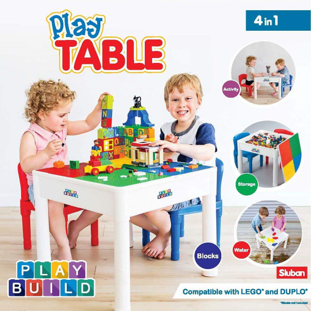 Lego Table  Kids 4 in 1 Play & Build Table Set For Indoor Activity, Outdoor Water Play, Toy Storage & Building Block Fun  Compatible w/Lego & Duplo Bricks  Includes 2 Toddler Chairs