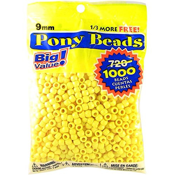Darice Lemon H Opaque Yellow Pony Craft Projects for All Ages Jewelry, Ornaments, Key Chains, Hair Round Plastic Center Hole, 9mm Diameter, 1,000 Beads, 1000