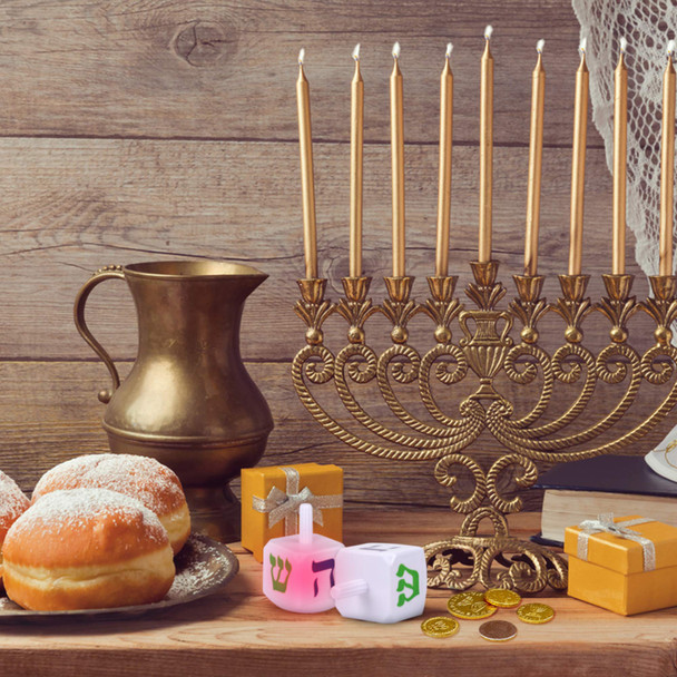 Hanukkah Spinning Light-Up Dreidel, Classic Dreidel w LED Lights Inside, Large Hebrew Letters on Side