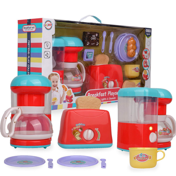 Playkidz Breakfast Set with Coffee Maker and Toaster Play - Kitchen Set with Lights and Sounds and Pretend Play Fake Food - Educational Toy - Recommended for Ages 3+