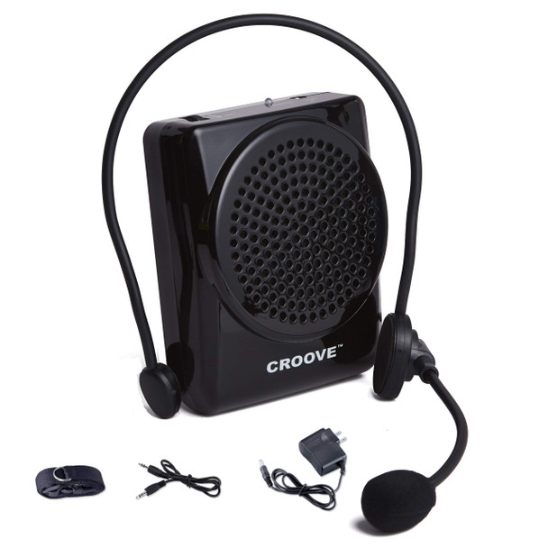Croove Rechargeable Voice Amplifier | Portable Microphone with Headset, Supports MP3 | Mini Voice Amplifier Ideal for Teachers & Singing | Waist/Neck Band & Belt Clip
