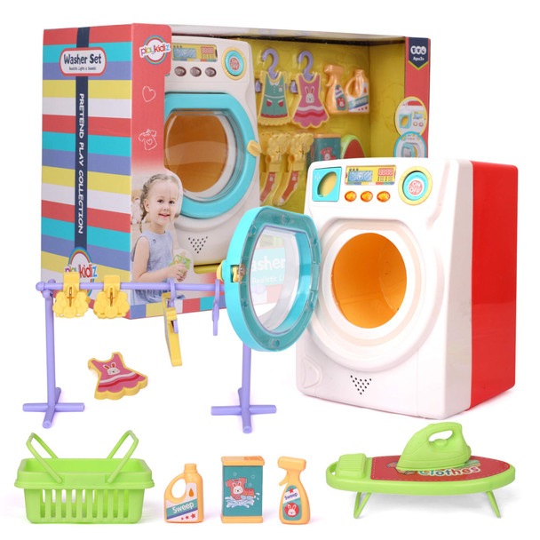 Playkidz Miniature Washer Play Set - Washer Set with Iron, Ironing Board, Washer, Clothes and Much More - Interactive Featured Educational Toy - Recommended Ages 3+