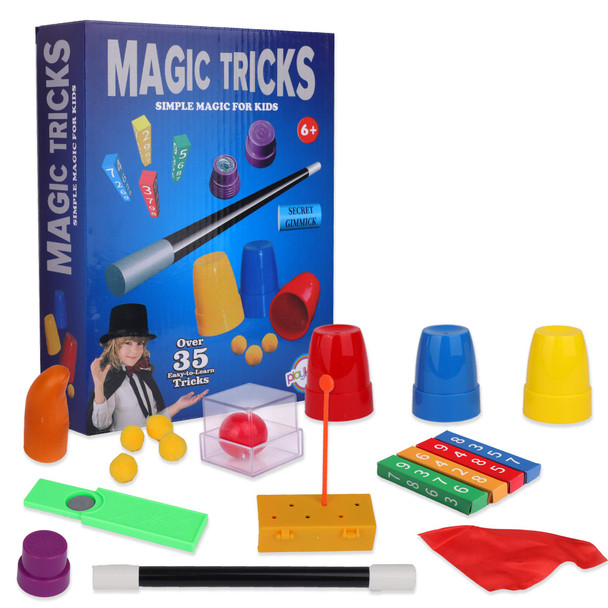 Playkidz Magic Trick for Kids Set 3 - Magic Set with Over 35 Tricks Made Simple, Magician Pretend Play Set with Wand & More Magic Tricks - Easy to Learn Instruction Manual - Best Gift for Beginners