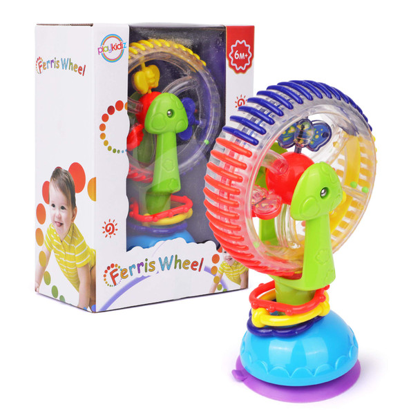 Playkidz Baby Ferris Wheel - Early Development Rattle Toy for Babies & Toddlers - Developmental Tray, High Chair Suction Cup - STEM Learning Toy, Ages 6m+
