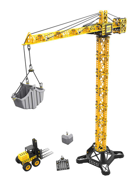 Toy State Caterpillar CAT Apprentice Tower Crane With Fork Lift Construction Vehicle Playset