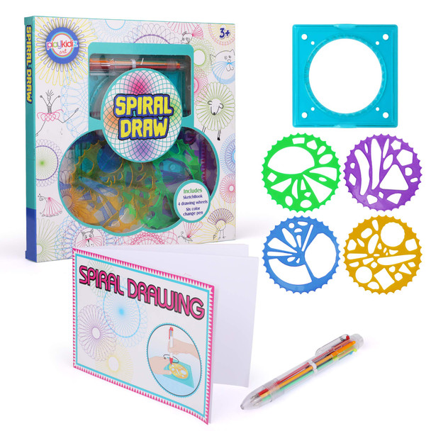 Playkidz Art Spiral Draw Set for Kids - 7 Pcs Arts and Craft Kit, Includes 6-in-1 Color Pen, 4 Drawing Templates and Sketch Pad - Unique Drawing Supplies - Great Gift for Boys and Girls Ages 3+