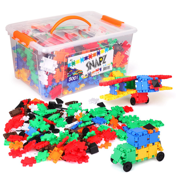 SNAPZ Building Bricks 500 Pcs Connecting Toy - Strong Durable Colorful Block Set w Storage, Interlinking Construction Blocks for Kids - STEM Development, Creativity and Educational Children Toys, 4+