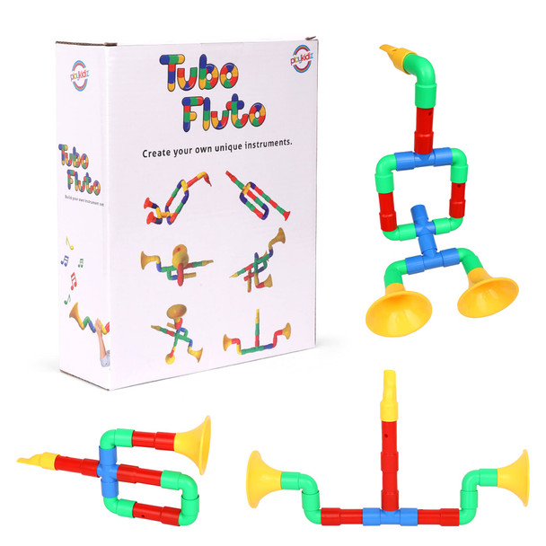 Playkidiz Tubo Fluto Building Pipe Toy, Connector and Interlocking Toy, STEM Building Toy, Preschool Construction Sensory Block Set for Girls and Boys Ages 3+.