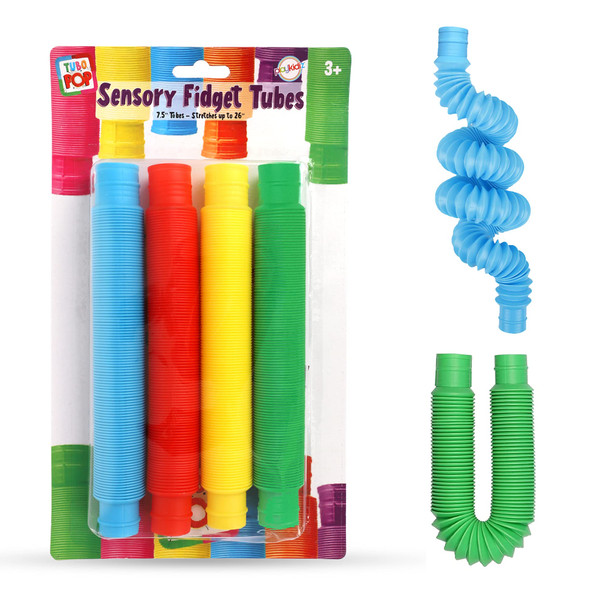 Playkidiz Pop Tubes Sensory Toys, Fine Motor Skills Toddler Toys, Fidget Toys for Sensory Kids and Learning Toys by Playkidz, 7.5" Thick in Diameter, Stretches Up to 26" Long
