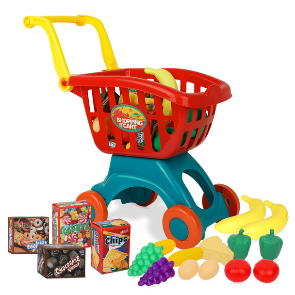 Toy Shopping Cart Play Set, Plastic Food Toys, Interactive Play Set, Learning Resources & Pretend Play Fun, Ages 3+ (Deluxe Shopping Cart)