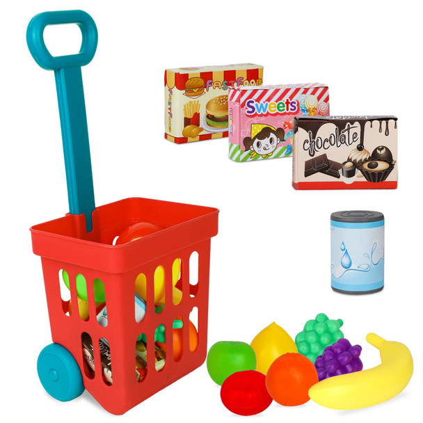 Playkidz Toy Shopping Cart Play Set, Plastic Food Toys, Interactive Play Set, Learning Resources & Pretend Play Fun, Ages 3+ (Basic Shopping Cart)