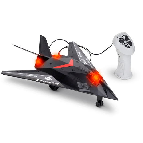 Playkidiz Wired Remote Control Plane, with Lights & Sounds Stealth Fighter Airplane Toy with 43" Wire, Ages 3+, Perfect for Toddlers