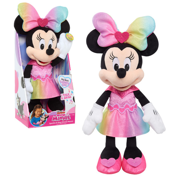 Disney Junior Minnie Mouse Sparkle and Sing Minnie Mouse, 13 Inch Feature Plush with Lights and Sounds, by Just Play
