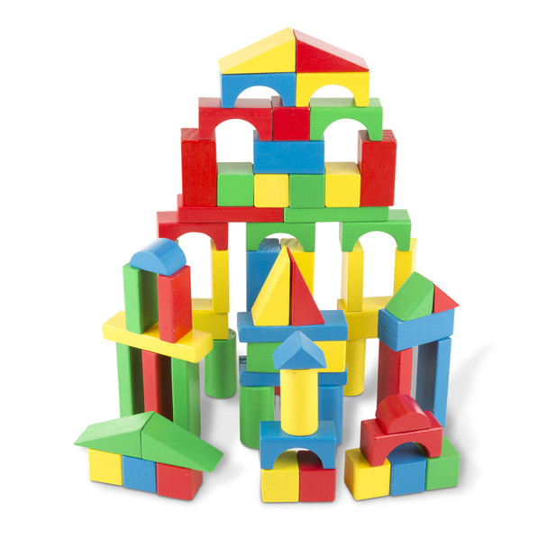 Melissa & Doug Wooden Building Blocks Set - 100 Blocks in 4 Colors and 9 Shapes - Classic Kids Toys, Colored Wood Blocks For Toddlers Ages 2+