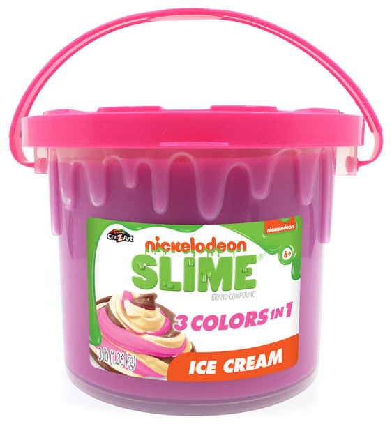 Nickelodeon Slime 3LB Ice Cream Premade Slime Bucket – 3 Colors-in-1 Strawberry, Vanilla and Chocolate Colored Slime