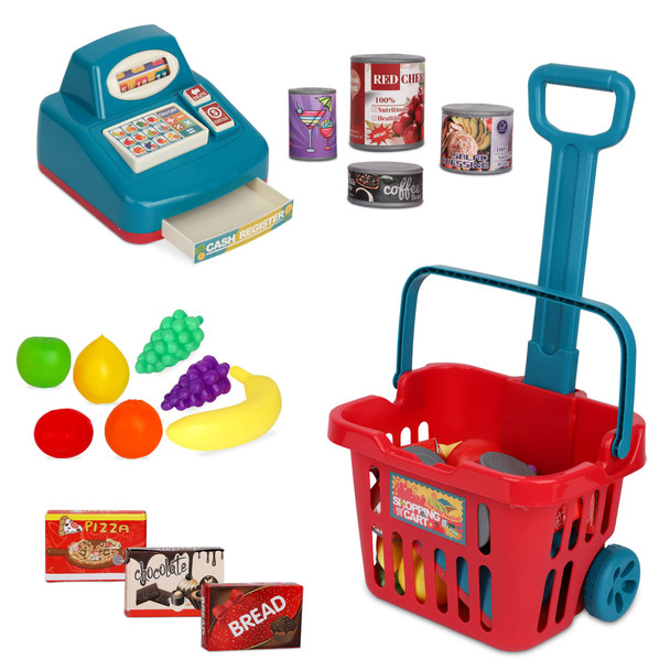 Toy Shopping Cart Play Set, Plastic Food Toys, Interactive Play Set, Learning Resources & Pretend Play Fun, Ages 3+