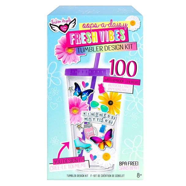 Fashion Angels Fresh Vibes DIY Sticker Tumbler - (12690) Design Your Own Tumbler with Waterproof Vinyl Stickers, Cute Fun Gifts for Girls, Straw Tumbler for Ages 8 and Up