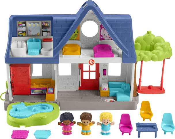 Fisher-Price Little People Friends Together Play House, Electronic Playset with Smart Stages Learning Content for Toddlers and Preschool Kids , Blue
