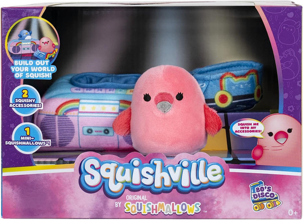 Squishmallows 80s Disco Set-2-Inch Cookie The Flamingo Plush,  Stereo and Roller Skates Accessories-Toys for Kids, Multi