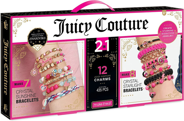 Make It Real - Juicy Couture 2 in 1 - Crystal Starlight & Crystal Sunshine Bracelet Kits Bundle - DIY Charm Bracelet Making Kit for Girls with Swarovski Crystal Charms & Beads - Makes 15 Bracelets