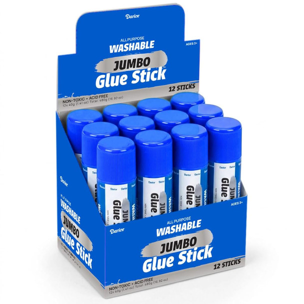 Darice Jumbo Glue Sticks – All-Purpose Washable School Glue for Crafts, Paper, & Fabric – Clear Drying, Acid-Free & Non-Toxic – Bulk Classroom Supply