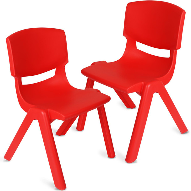 Playkidiz Kids Plastic Chair Set of 2- Preschool Chairs for Toddlers Kids 23" H - Stackable Kids Chairs with Perfect Design for School Playroom Daycare Home - Red