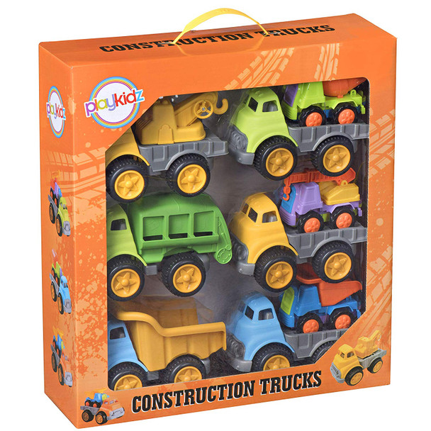 Playkidz Construction Trucks Bulk Pack of [9] Go Cunstruction for Boys & Girls Assorted Vehicles for Home, School, Party, Toddler Birthday & More Recommended Ages 3+