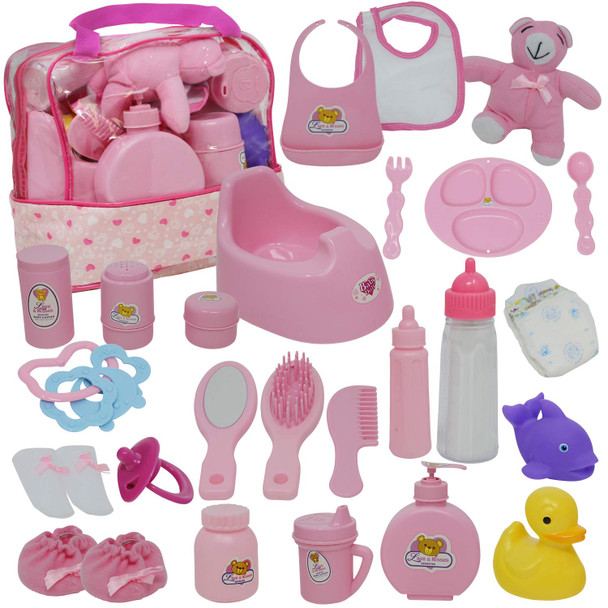 Baby Doll Diaper Bag Set, Doll Feeding Set with Baby Doll Accessories Includes Doll Bottles