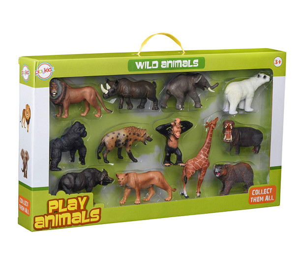 Animal Figures, Jumbo Jungle Animal Toy Set 12 Pieces, Playkidz toys Realistic Wild Vinyl Animals for Kids, Toddler, Child, Plastic Animal Party Favors Learning Forest Farm Animal Toys Playset.