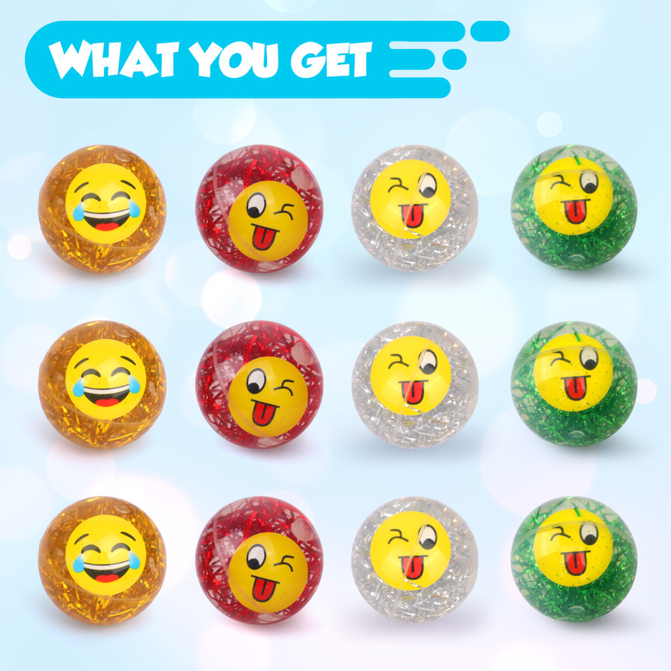Emoji Water Filled Bouncy Balls Rubber Balls for Kids Glitter Filled