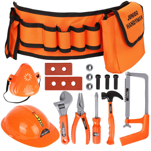 Playkidiz Kids Tool Set with Adjustable Kids Tool Belt, 17pcs