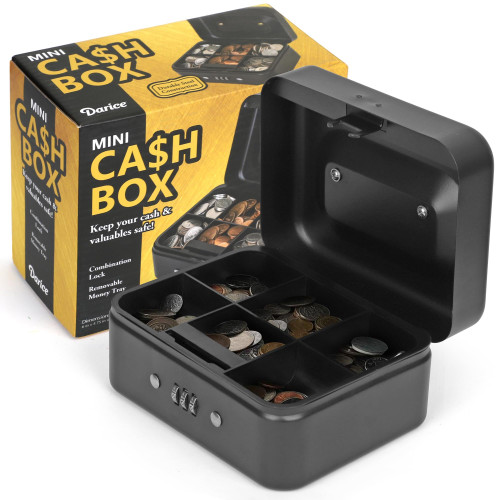 Cash Lock Box - Mini Money Cash Box With Money Tray and Lock - Safety ...