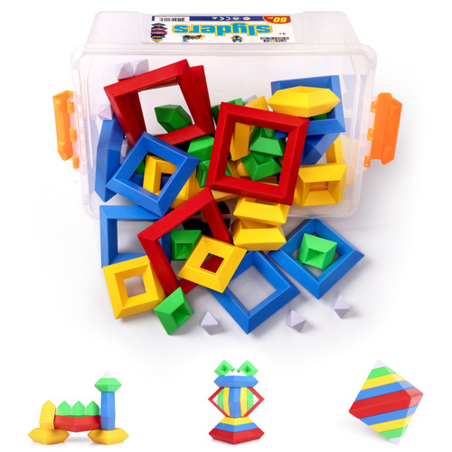 Play Build Slyder Set: 60 Pieces 3D Pyramid Building Blocks, Geometric ...