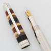 Laban African Wood Fountain Pen - Chrome Ringed w/ Layered Wood Cap, Medium Steel Nib (Excellent, Works Well)