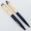 Eversharp Skyline Fountain Pen Set (Uncommon) - Navy Blue w Gold Filled "Dart" Pattern Caps, 14k Extra Fine Nib (Excellent + in Box, Restored)