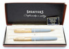 Sheaffer "Gold Pep" Pen Set - Grey, Gold Caps, Semi-Hooded Medium Nib (New Old Stock, in Box)