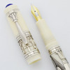 Paul Rossi Egyptian Motif Hand-Crafted Fountain Pen - One of a Kind, Sterling Overlay White Acrylic, Blue Jewel (Like New)
