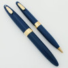 Sheaffer Tuckaway Statesman FP & MP Set (1949) - Touchdown, Persian Blue, Fine 14k Gold Open Nib (Excellent, Restored)