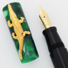 Delta Animals Collection "Crocodile" Fountain Pen - Black w Marbled Green Cap and Gold Plated Trim, Fine 18k Nib (Excellent, Works Well)