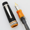 Delta Colosseum LE Fountain Pen - Demonstrator w Black/Orange Accents Sterling Trim,  Lever Filler, 18k Medium Nib (Excellent +, Restored)