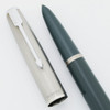 Parker 51 Aerometric Fountain Pen (1948) - Navy Gray, Lustraloy Cap, Fine 14k Nib (Excellent, Works Well)