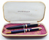 Eversharp Skyline Full Size J77 Fountain Pen Set - Blue w Gold Derby & Wide Band, 14k Gold Medium Flexible Nib (New Old Stock in Box, Restored)