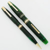 Waterman Hundred Year Pen Set (Canada, 1940s) -  Standard Size, Green Transparent Ribbed, Flexible Medium (Excellent, Restored)