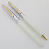 Waterman C/C Fountain Pen Set (1950s) -  White w Steel Caps, 14k Fine (Excellent, Works Well)