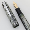 Parker Royal Challenger (1937) - Silver Pearl Herringbone, Slender Size, Sword Clip, Button Filler, Medium (Excellent, Restored)