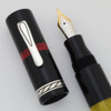 Krone Geomatrik Fountain Pen (2000s) - Black w Colored Bands, Sterling Trim, Button Fill 18k Semi-Flex Fine Nib (Excellent +, Restored)